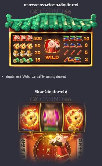 อัตราการจ่ายเงินเกมสล็อต paytable Piggy Gold